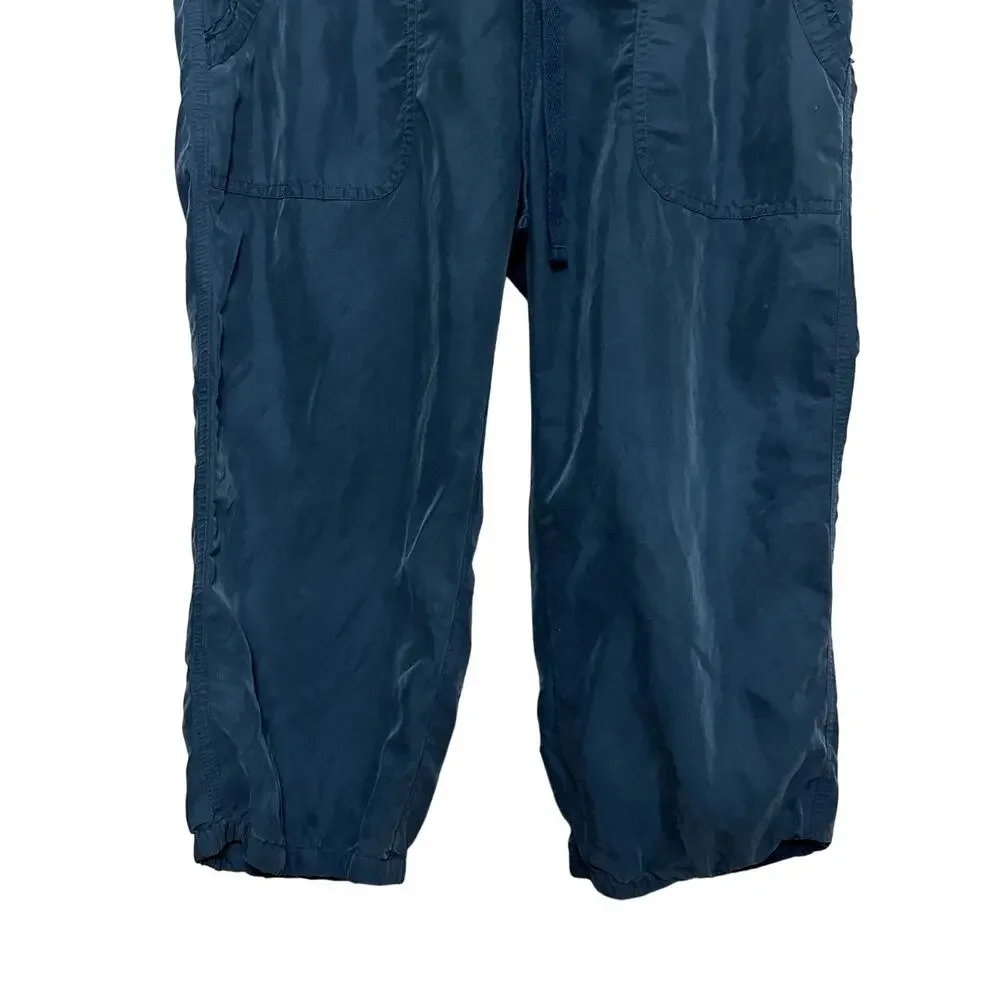 Loft Lounge Capri Pants Drawstring Pull On Style Pockets Solid Blue Women's 6